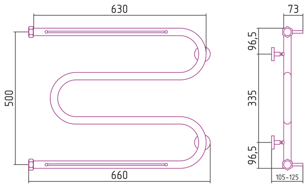 Полотенцесушитель водяной Сунержа М-образный 500x650 +2 полки