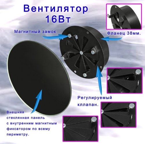 Тонкий бесшумный вытяжной вентилятор для ванной Mmotors ММР 100 глянцевое стекло круг черный